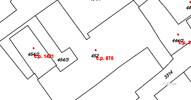Pelhřimov 875 na parcele st. 452 v KÚ Pelhřimov, Katastrální mapa