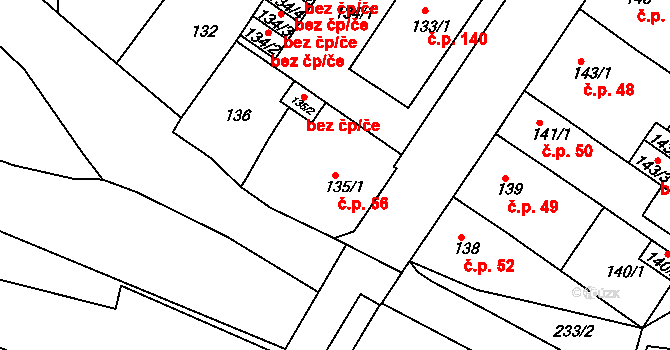 Prosetice 56, Teplice na parcele st. 135/1 v KÚ Prosetice, Katastrální mapa