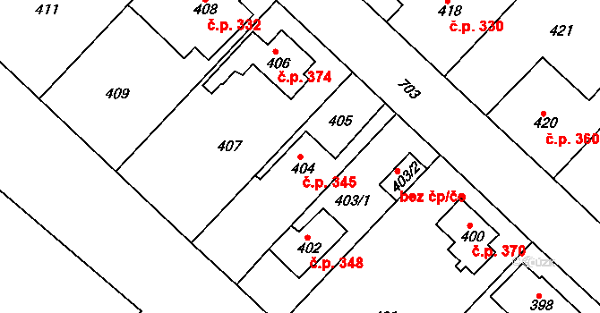 Svatava 345 na parcele st. 404 v KÚ Svatava, Katastrální mapa