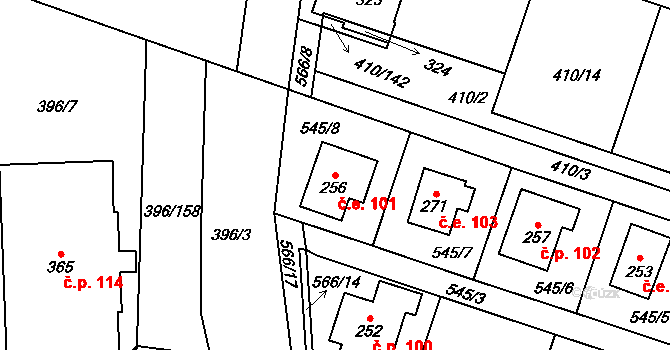 Loučná 101, Loučná pod Klínovcem na parcele st. 256 v KÚ Loučná pod Klínovcem, Katastrální mapa