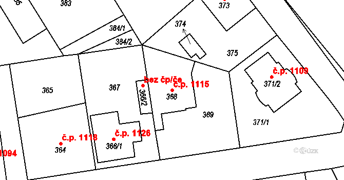 Dubeč 1115, Praha na parcele st. 368 v KÚ Dubeč, Katastrální mapa