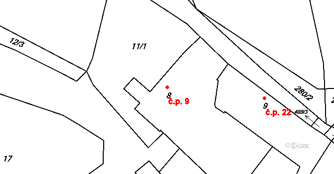 Horní Radíkov 9, Český Rudolec na parcele st. 8 v KÚ Horní Radíkov, Katastrální mapa