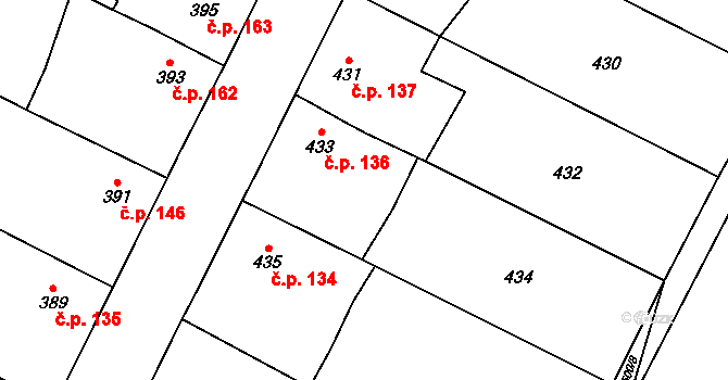 Klikov 136, Suchdol nad Lužnicí na parcele st. 433 v KÚ Klikov, Katastrální mapa