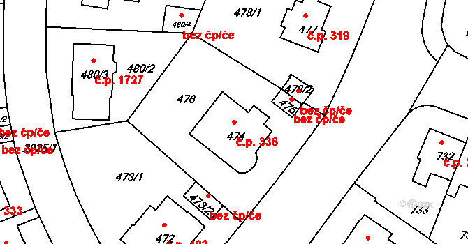 Braník 336, Praha na parcele st. 474 v KÚ Braník, Katastrální mapa