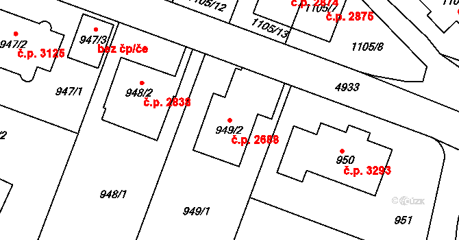 Smíchov 2688, Praha na parcele st. 949/2 v KÚ Smíchov, Katastrální mapa