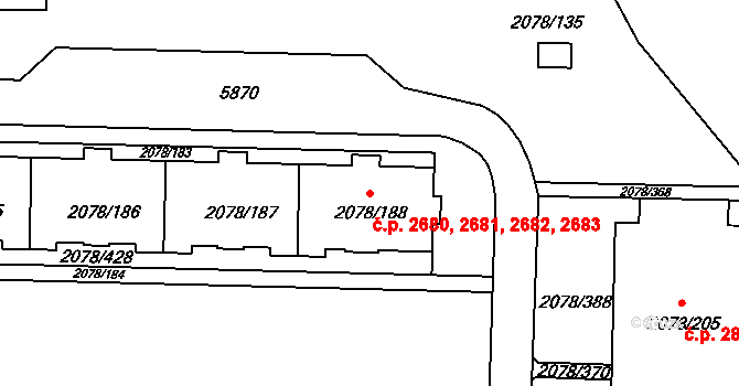 Záběhlice 2680,2681,2682,2683, Praha na parcele st. 2078/188 v KÚ Záběhlice, Katastrální mapa