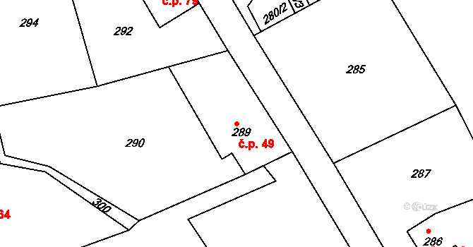 Čenkov 49 na parcele st. 289 v KÚ Čenkov u Příbramě, Katastrální mapa