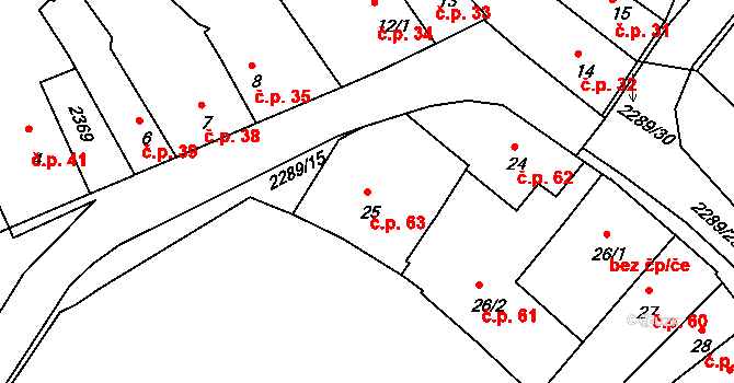 Rožmitál pod Třemšínem 63 na parcele st. 25 v KÚ Rožmitál pod Třemšínem, Katastrální mapa