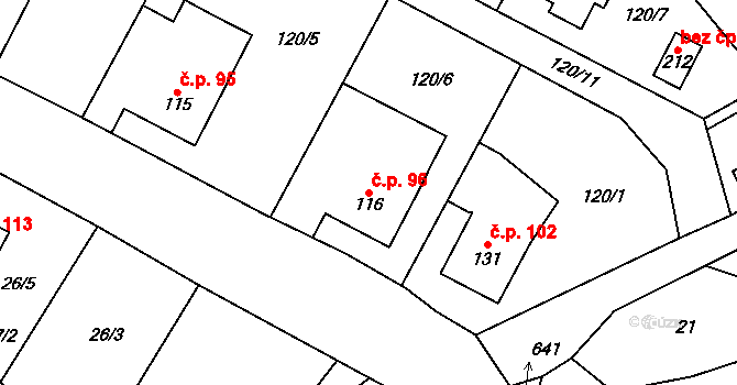 Lipnice 96, Dvůr Králové nad Labem na parcele st. 116 v KÚ Lipnice u Dvora Králové, Katastrální mapa