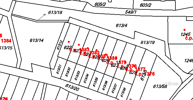 Jirkov 1380 na parcele st. 625 v KÚ Jirkov, Katastrální mapa