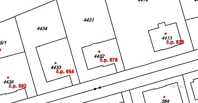 Liberec III-Jeřáb 578, Liberec na parcele st. 4432 v KÚ Liberec, Katastrální mapa