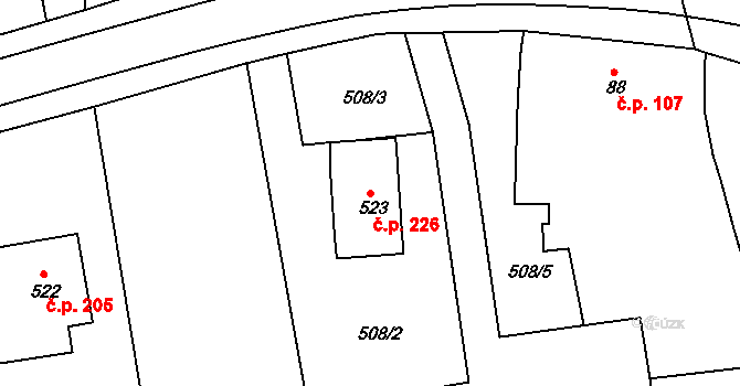 Svinary 226, Hradec Králové na parcele st. 523 v KÚ Svinary, Katastrální mapa