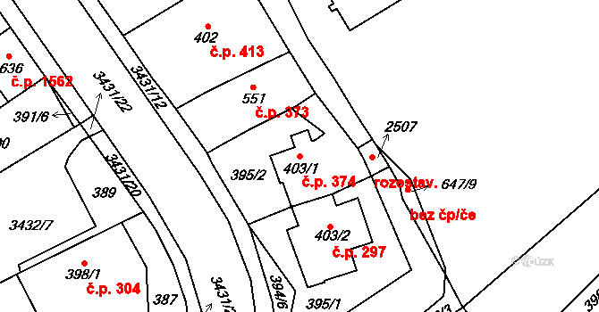 Česká Třebová 374 na parcele st. 403/1 v KÚ Česká Třebová, Katastrální mapa