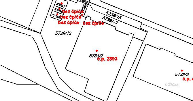 Prostějov 2893 na parcele st. 5738/2 v KÚ Prostějov, Katastrální mapa