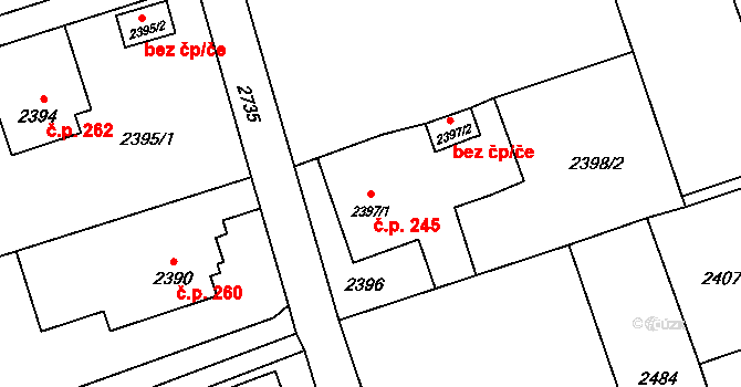 Dolní Suchá 245, Havířov na parcele st. 2397/1 v KÚ Dolní Suchá, Katastrální mapa