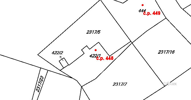 Lučany nad Nisou 448 na parcele st. 422/1 v KÚ Lučany nad Nisou, Katastrální mapa
