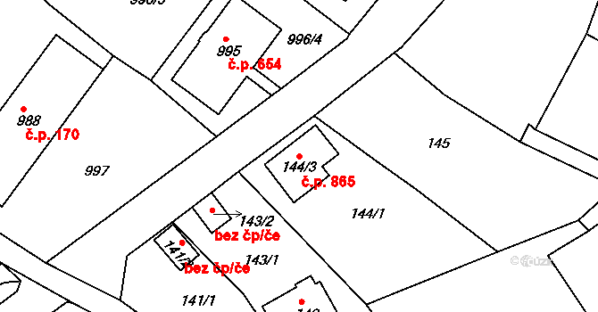 Železný Brod 865 na parcele st. 144/3 v KÚ Železný Brod, Katastrální mapa