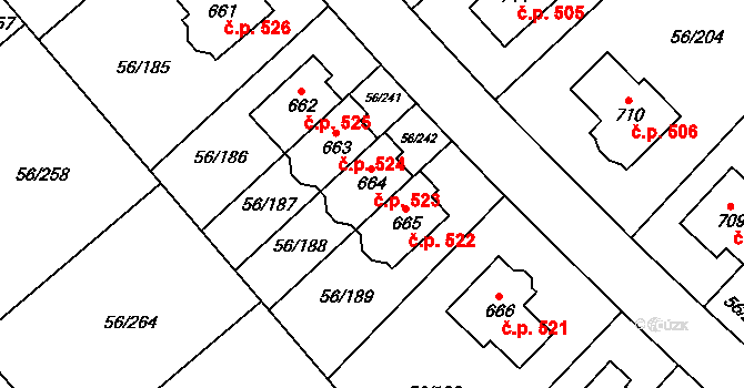 Hovorčovice 523 na parcele st. 664 v KÚ Hovorčovice, Katastrální mapa