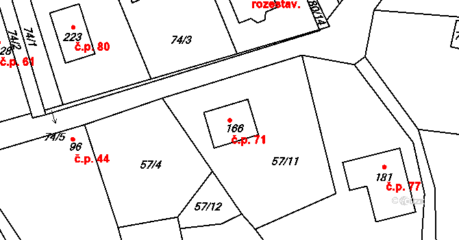 Horní Bousov 71, Dolní Bousov na parcele st. 166 v KÚ Horní Bousov, Katastrální mapa