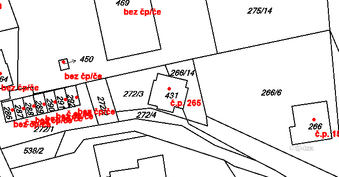 Horní Maršov 265 na parcele st. 431 v KÚ Horní Maršov, Katastrální mapa