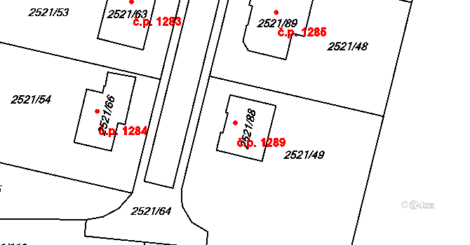 Mohelnice 1289 na parcele st. 2521/88 v KÚ Mohelnice, Katastrální mapa