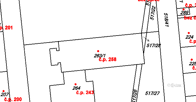 Líšťany 258 na parcele st. 263/1 v KÚ Líšťany u Cítolib, Katastrální mapa