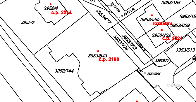 Řečkovice 2190, Brno na parcele st. 3953/543 v KÚ Řečkovice, Katastrální mapa