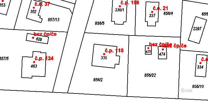 Pecerady 115, Týnec nad Sázavou na parcele st. 335 v KÚ Pecerady, Katastrální mapa