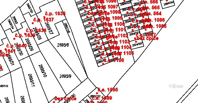Pelhřimov 1108 na parcele st. 2695/63 v KÚ Pelhřimov, Katastrální mapa