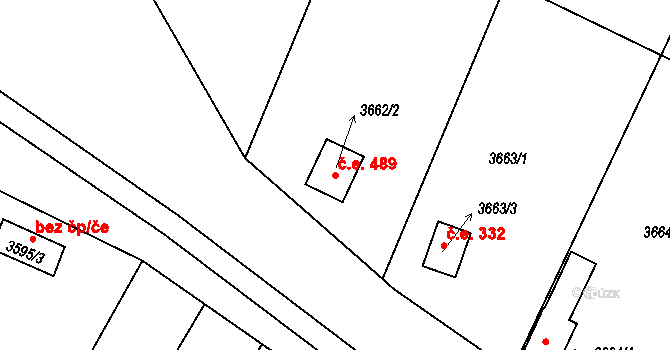 Roudnice nad Labem 489 na parcele st. 3662/2 v KÚ Roudnice nad Labem, Katastrální mapa