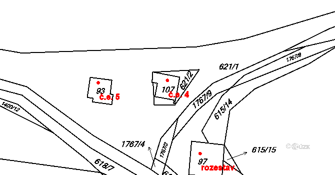 Buzkov 4, Hluboká nad Vltavou na parcele st. 107 v KÚ Jeznice, Katastrální mapa