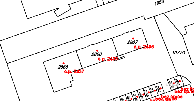 Mariánské Hory 2436, Ostrava na parcele st. 2866 v KÚ Mariánské Hory, Katastrální mapa