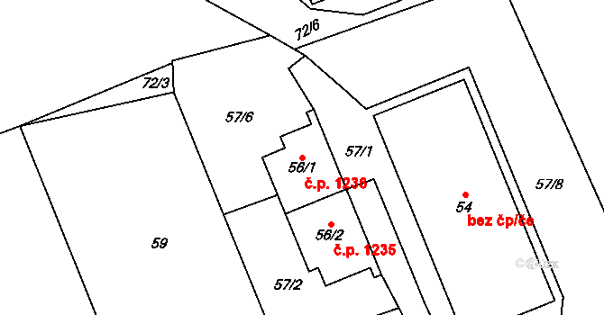 Domanínek 1236, Bystřice nad Pernštejnem na parcele st. 56/1 v KÚ Domanínek, Katastrální mapa