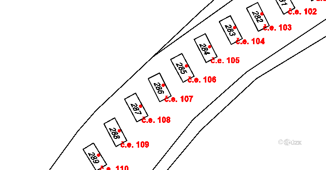 Kokořínský Důl 107, Kokořín na parcele st. 286 v KÚ Kokořín, Katastrální mapa
