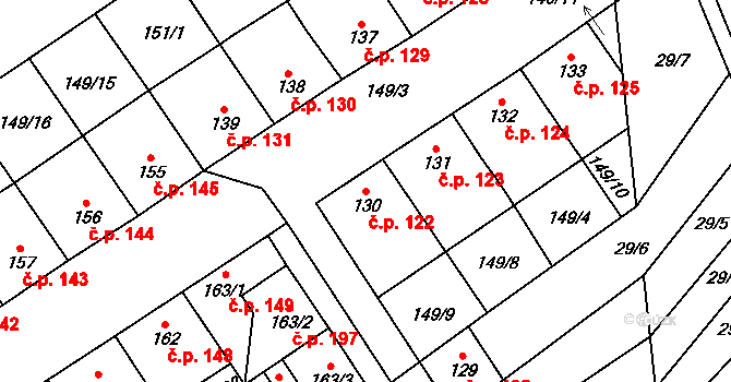Nedvědice 122 na parcele st. 130 v KÚ Nedvědice pod Pernštejnem, Katastrální mapa