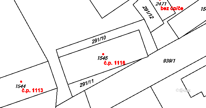 Přívoz 1116, Ostrava na parcele st. 1545 v KÚ Přívoz, Katastrální mapa
