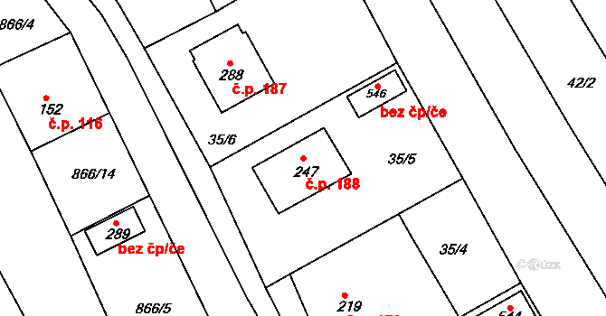 Hrádek na Vlárské dráze 188, Slavičín na parcele st. 247 v KÚ Hrádek na Vlárské dráze, Katastrální mapa