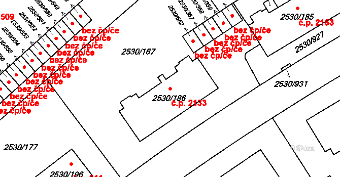Předměstí 2133, Opava na parcele st. 2530/186 v KÚ Opava-Předměstí, Katastrální mapa
