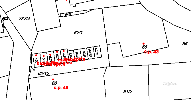 Meclov 45247102 na parcele st. 62/11 v KÚ Třebnice u Domažlic, Katastrální mapa