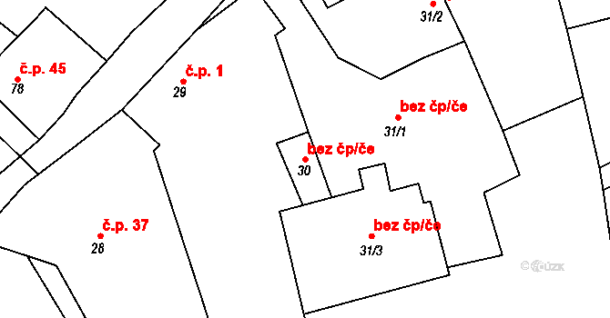 Sedlec-Prčice 45363102 na parcele st. 30 v KÚ Měšetice, Katastrální mapa