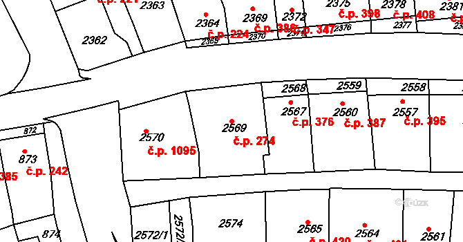Nivnice 274 na parcele st. 2569 v KÚ Nivnice, Katastrální mapa