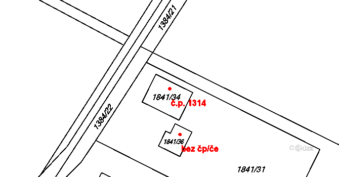 Vratimov 1314 na parcele st. 1841/34 v KÚ Vratimov, Katastrální mapa