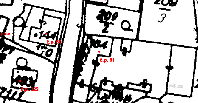 Hrochův Týnec 81 na parcele st. 164 v KÚ Hrochův Týnec, Katastrální mapa