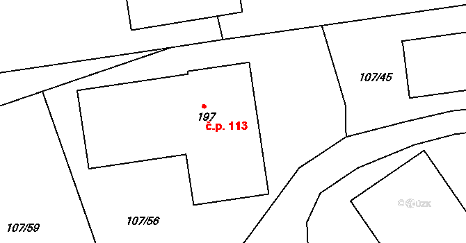 Pňov 113, Pňov-Předhradí na parcele st. 197 v KÚ Pňov, Katastrální mapa