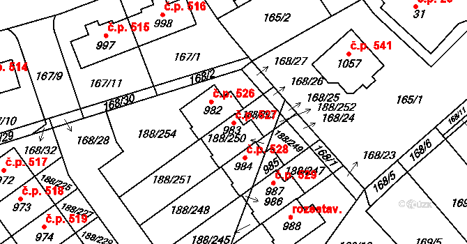 Věkoše 527, Hradec Králové na parcele st. 983 v KÚ Věkoše, Katastrální mapa