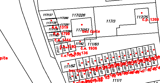 Český Těšín 1936 na parcele st. 111/62 v KÚ Český Těšín, Katastrální mapa