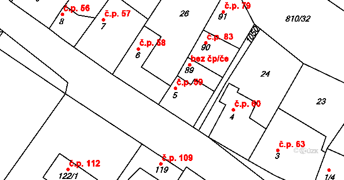 Olovnice 59 na parcele st. 5 v KÚ Olovnice, Katastrální mapa
