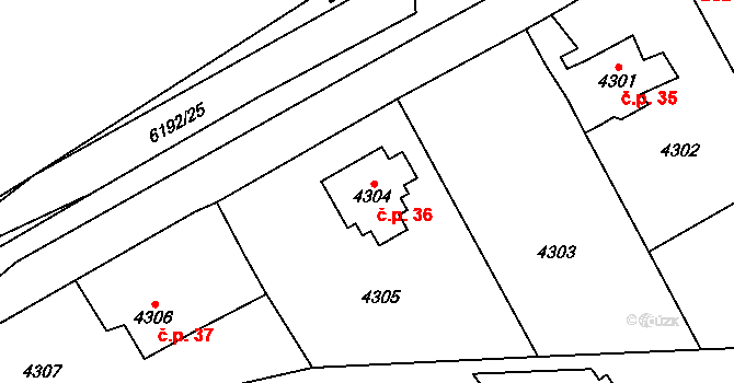 Černošice 36 na parcele st. 4304 v KÚ Černošice, Katastrální mapa