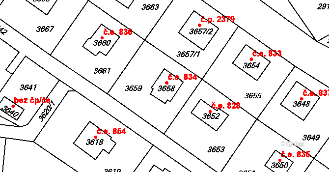 Černošice 834 na parcele st. 3658 v KÚ Černošice, Katastrální mapa