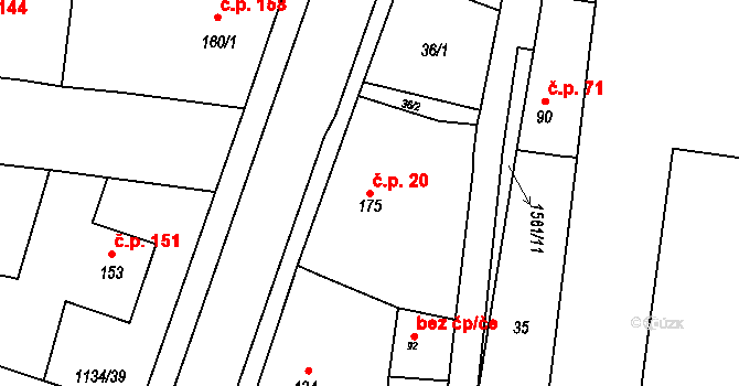 Opařany 20 na parcele st. 175 v KÚ Opařany, Katastrální mapa